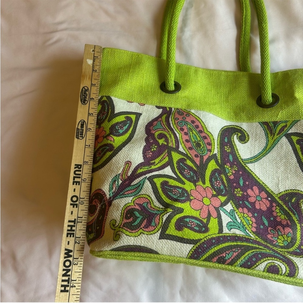 Green Paisley Print Tote Bag – Rope Handle – One Size - Picture 5 of 6